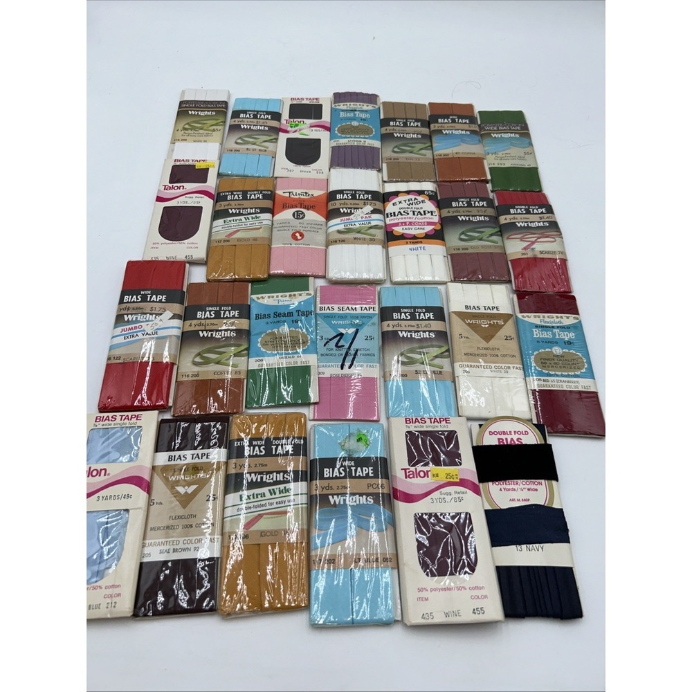 Vintage Sewing Bias Tape Lot 27 Packs Wrights Talon Unopened